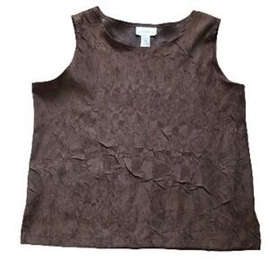 Susan Graver Style Brown Crinkle Texture Sleeveless Tank Top Plus Size 1X